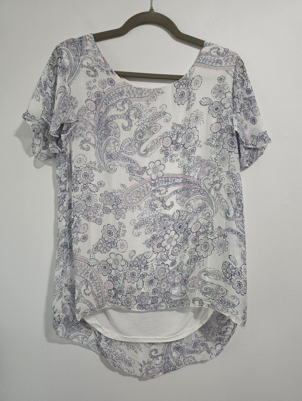 112. Viola Borghi Silk/viscose Made In Italy Short Sleeve Blouse 20ptp